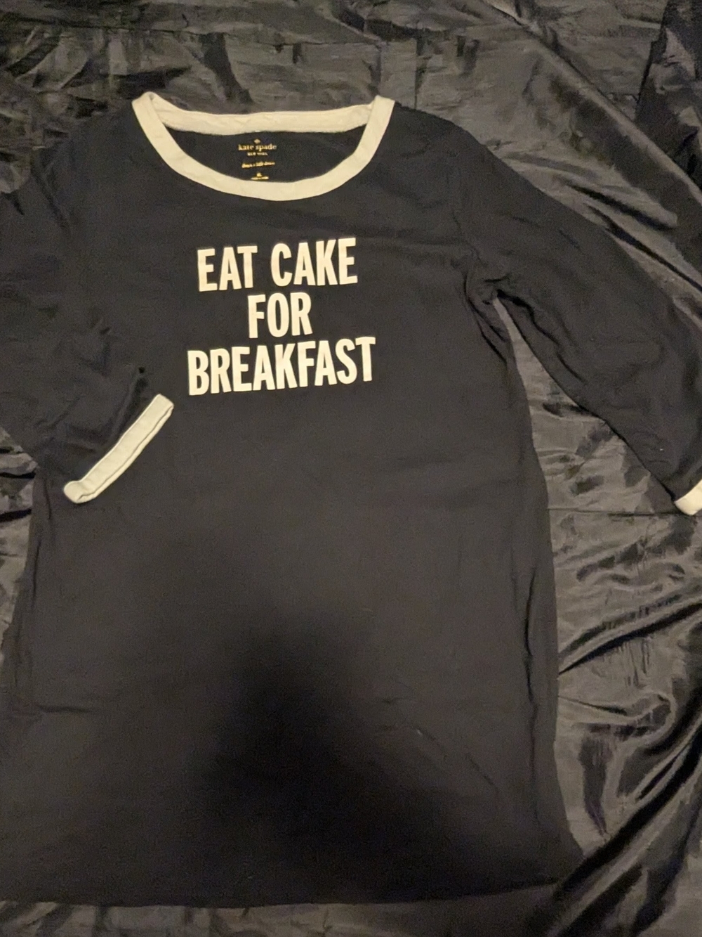 kate spade Black Nightshirt with White Trim and White Graphic